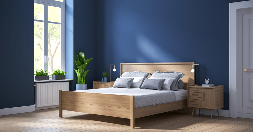 Blue bedroom with bed modern look