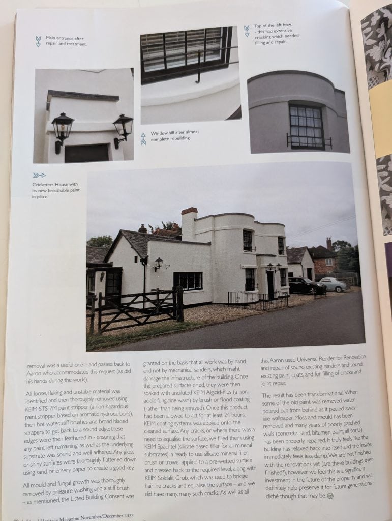 Listed Heritage Magazine case study of Cricketers House, a Grade II listed building in Hampshire restored by Eco Decorator