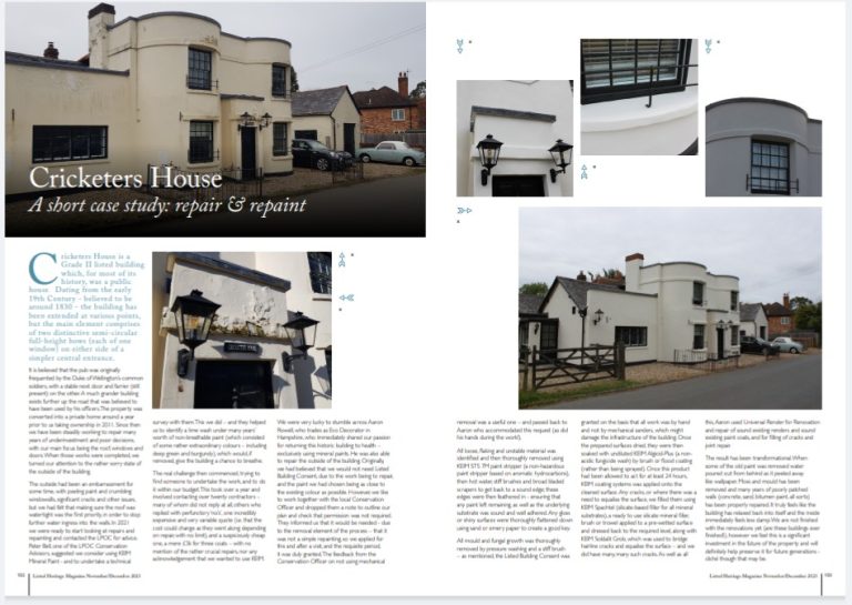 Grade II listed building restoration at Cricketers House in Hampshire using lime render and KEIM mineral paint