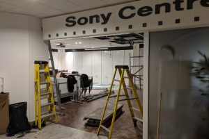 sony shop spray painted ceiling in black